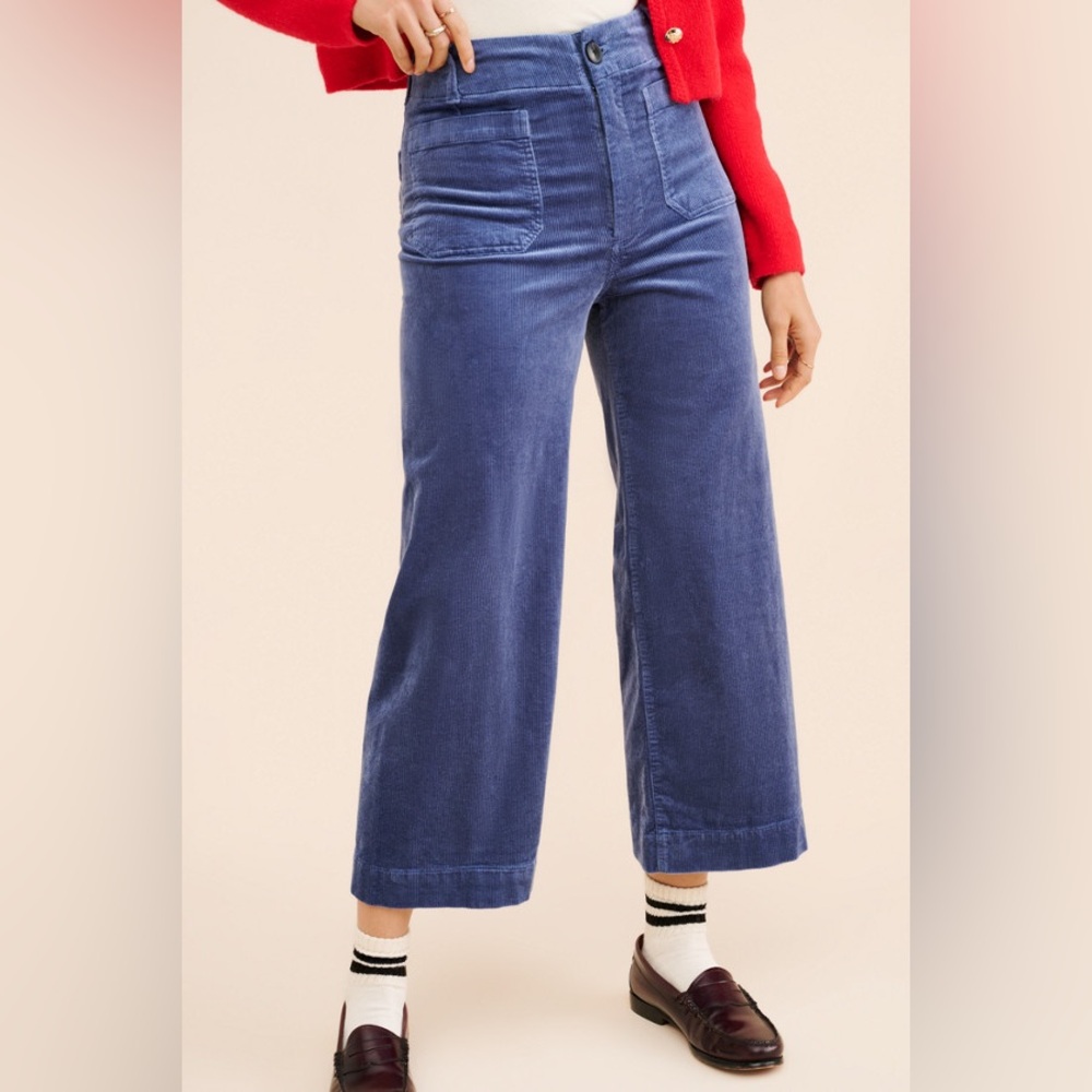 NWT Maeve Anthropologie The Colette Blue Corduroy Wide Leg Crop Pants Size 34